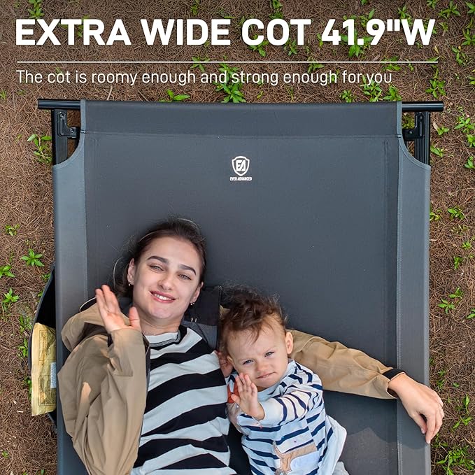 EVER ADVANCED Extra Wide Camping Cot for Adults Oversized XXL Sleeping Cots Folding Cot Bed with Carry Bag, 84.3" L x 41.9" W, Support to 550 lbs