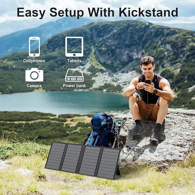 60W Portable Solar Panels Charger with USB-C, USB-A and DC Outputs Foldable IP67 Waterproof Solar Panel for Camping Hiking, Power Emergency for Small Power Station Generator, Phones, Power Bank