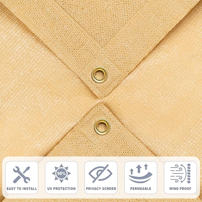 Cool Area Sun Shade Cloth with Grommets 13×16 FT Shade Panel Shade Tarp Screen Fabic for Outdoor Patio Pergola Cover Deck Garden, Sand (Customized)