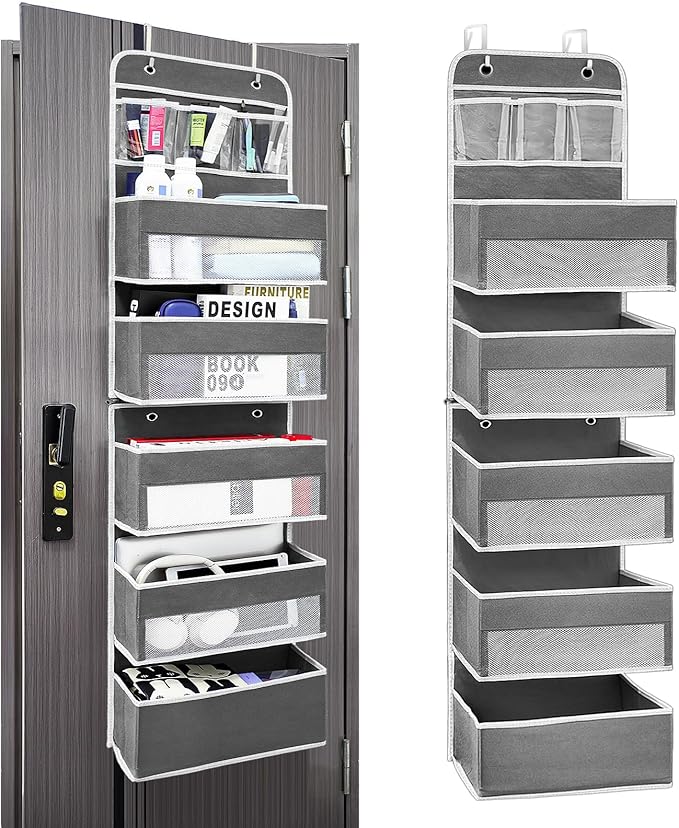 Bathroom Organizers and Storage, 6 Shelf of Reinforcement Anti-Tilt can Bear 44lb Closet Organizers and Storage, Suitable for Bedroom, Pantry, Kitchen, Bathroom, Dark Grey, 6 Shelf
