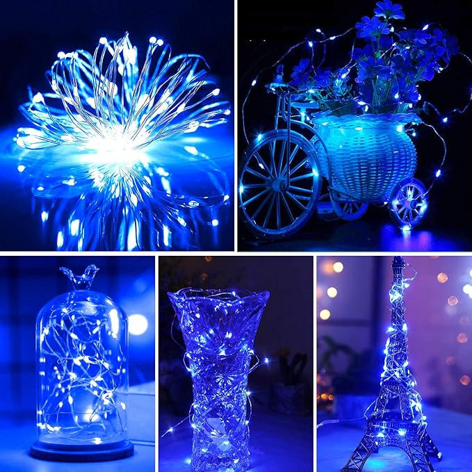 Blingstar USB Powered Fairy Lights, 2 Pack 33Ft 100 LED, Flexible Silver Wire, Mini String Lights for Indoor Christmas Tree/Halloween/Bedroom/Dorm/Party Decoration, Blue