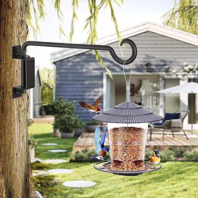 12 Inch Outdoor Hanging Brackets - 360° Swivel Plant Hanger with 12-Directional Adjustable Hook, Rust Resistant Solid Steel Wall Mount for Bird Feeders, Indoor/Outdoor Plants, Garden & Patio