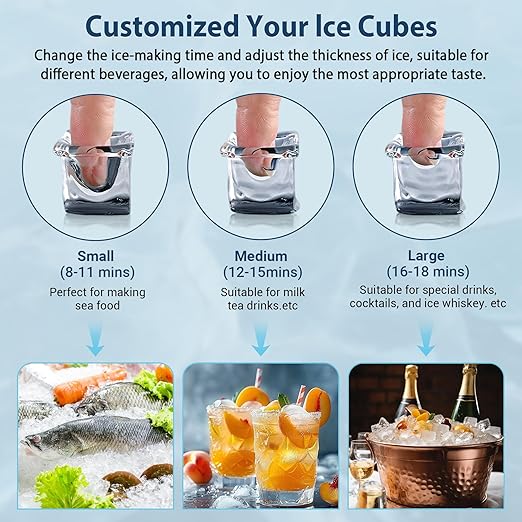 Commercial Ice Maker Machine 100 Lbs/24H, 36 Ice Cubes in 9-15 Mins, Dual Water Inlet Options, 20Lbs Storage Bin Stainless Steel Under Counter/Freestanding Ice Machine for Home, Party, Office