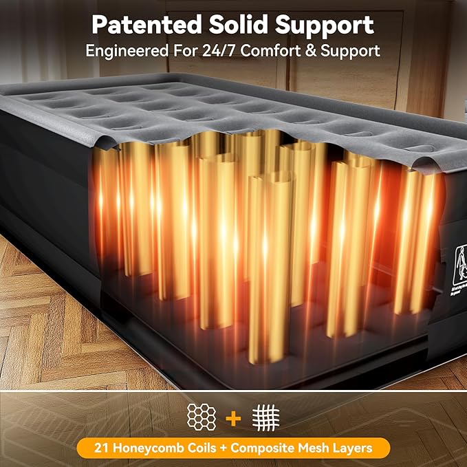 Air Mattress Twin with Built in Pump,18” Raised Blow Up Mattress,Inflatable Mattress in 2 Mins,Single Twin Size Air Mattress for Home,Floor&Camping, Air Bed for Adults,330LB Max,Black