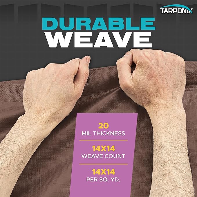 20' x 30' Ultra Heavy Duty Tarp – 20 Mil Brown/White Waterproof Outdoor Cover, UV Protection, Reinforced Corners, Ideal for Camping, Tent, and Outdoor Use