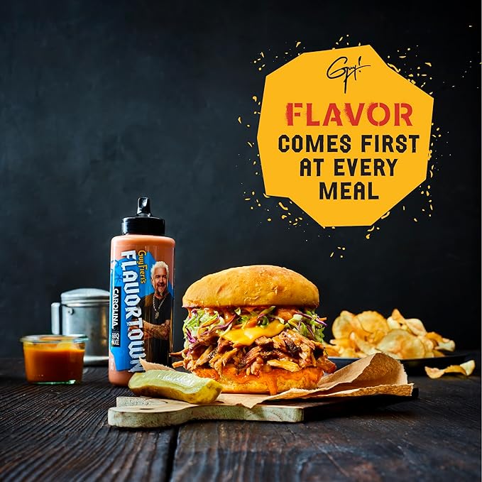 Guy Fieri’s Flavortown BBQ Sauce Variety Pack - Mop Sauce, Carolina BBQ Sauce - Barbecue Sauce Set, Moppin Sauce, Sweet & Tangy, Mustard BBQ Sauce, Beef Brisket Marinade - 12 Oz Each (Pack of 2)