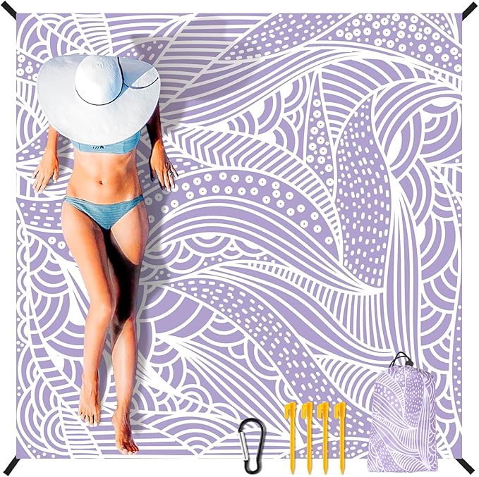 Beach Blanket Waterproof Sandproof Extra Large Beach Mat 79" X 83"/120"x108"for 1-8 Adults Quick Drying Durable Outdoor Picnic Mat for Beach Travel Camping Hiking