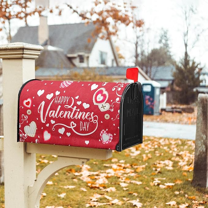 Happy Valentine's Mailbox Covers Magnetic Standard Size 25.5x21 Inch Romantic Red Love Heart Decorative Letter Box Wraps Sweet Holiday Anniversary Mail Box Post Cover for Home Outdoor Garden Decor