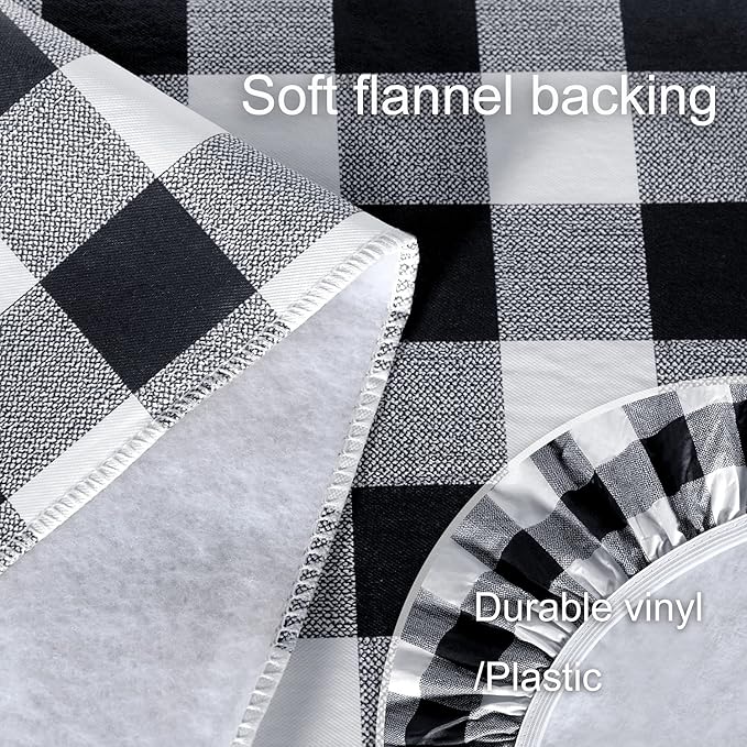 Fitable Black and White Checkered Tablecloth with Elastic - 30"x96" - Waterproof Vinyl Fitted Picnic Table Cover with Flannel Backing, Rectangle Outdoor Tablecloth for 8 Foot Table, Folding Table