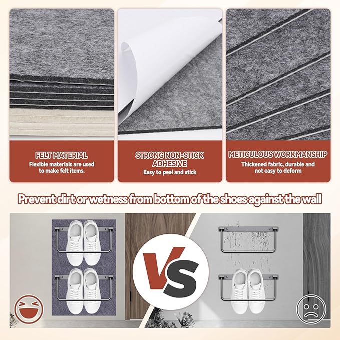 4PCS Foldable RV Shoe Rack with Wall Protector Double-sided Tape Wall-Mounted Aluminum Camper Shoe Storage Organizer Shelf for Various Shoes