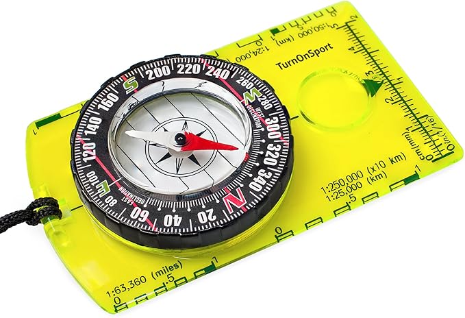 TurnOnSport Orienteering Compass - Advanced Scout Compass for Hiking, Camping, and Backpacking - Best Survival Gifts for Kids