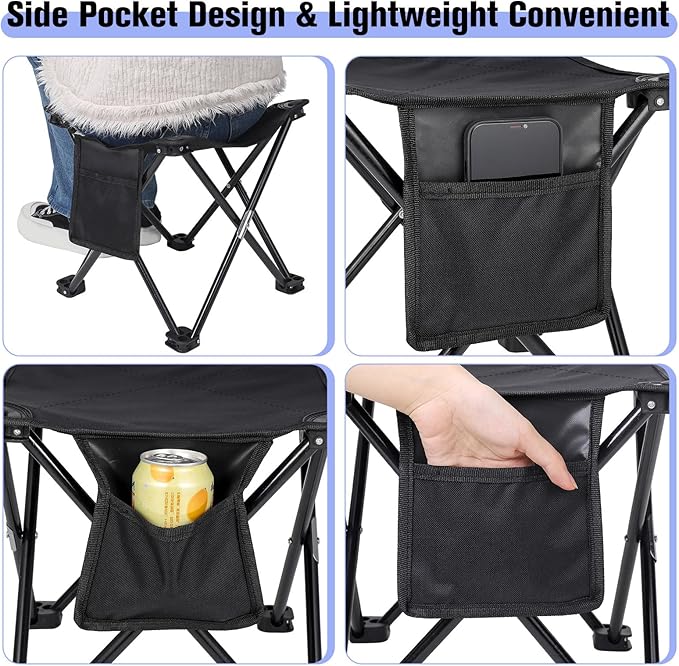 KABOER 2 Pack Folding Camping Stool Portable Outdoor Camping Chair for Fishing BBQ Hiking Gardening and Beach,Travel with Carry Bag(Black)