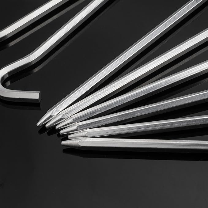 Tent Pegs - Aluminium Tent Stakes Pegs with Hook - 7’’ Hexagon Rod Stakes Nail Spike Garden Stakes Camping Pegs for Pitching Camping Tent, Canopies