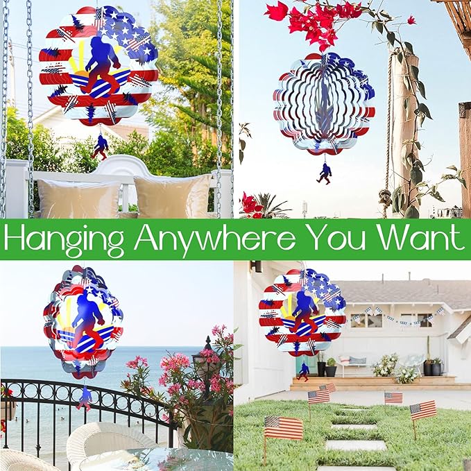 Bigfoot Wind Spinners Gift Patriotic Sasquatch Gifts for Women Men, 12 Inch Outdoor Metal 3D Wind Spinner Garden Yard Decor