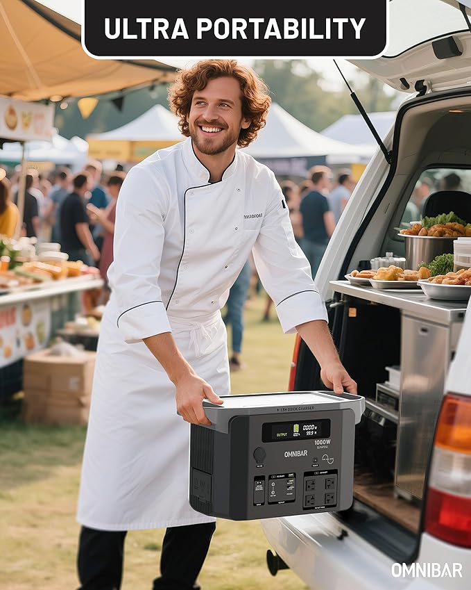 Portable Power Station 1000W (2000W Peak),1075Wh LiFePO4 Battery, 1000W AC/100W USB-C Output, 1.5 Hrs Fast Charge, Solar Generator for Outdoor Camping, Emergency Backup, RVs, Off-Grid Living