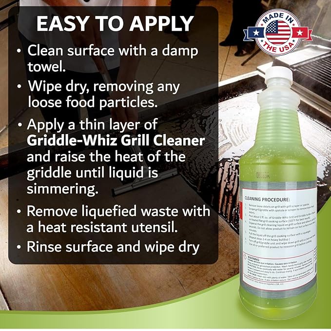 Griddle-Whiz Grill & Griddle Surface Cleaner, Removes Grease, Food Residue, Burnt On Organics, Non-Toxic High-Heat Flat Top Grill Cleaner & Food Contact Surface, Non-Caustic Formula by FryOilSaver Co.