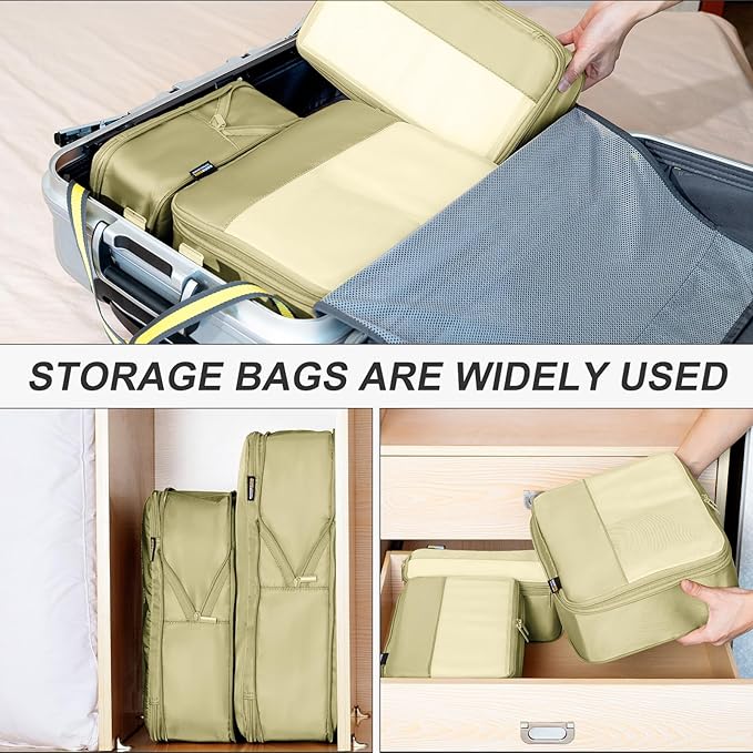 5 Set Compression Packing Cubes for Travel, Space Saving Luggage Organizer Bags (Bright Yellow)