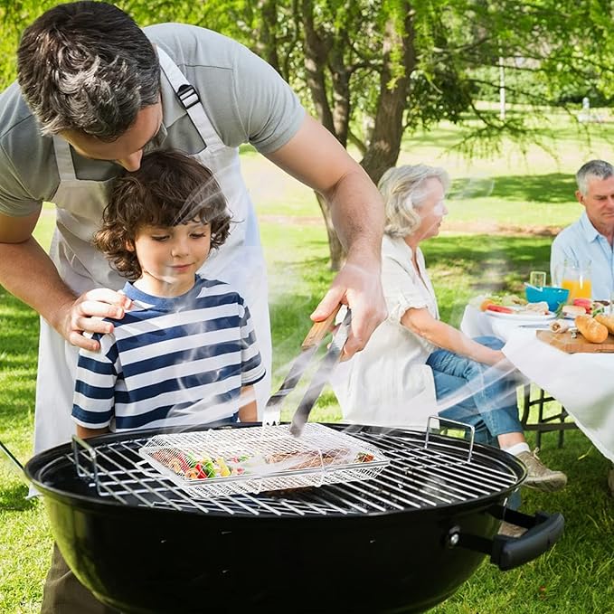 Skyflame Portable Grill Basket, Rustproof Stainless Steel Barbecue Grilling Basket for Most Outdoor Grilling Vegetables Fishes Shrimp Steak Meat Chops Kabob