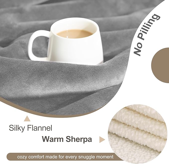 gogobunny Dog Blanket, Waterproof Reversible Sherpa Fleece Throw Blanket, Furniture Cover for Bed, Couch, Sofa Protection from Liquid Pee and Pet Fur of Puppy, Cat (Grey, 30x70 inches)