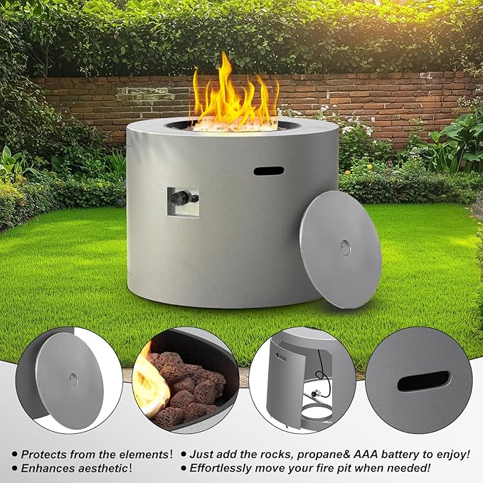 32" Smokeless Propane Fire Pit Table w/Lid, All in One Outdoor Fire Table, Alloy Steel Round Patio Firepit Table 50,000 BTUs, Lava Rocks, Weatherproof Cover, CSA Certified, for Deck, Backyard and Pool