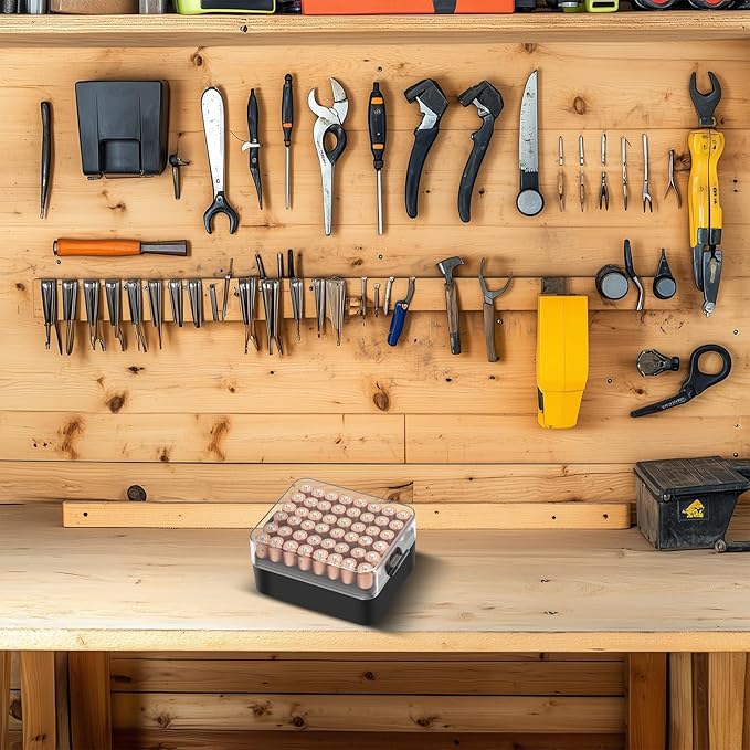 ALCYON Battery Organizer Storage Case, Battery Vault Box Container for 48pcs AAA Batteries, Plastic Clear Protective Battery Holder for Travelling/Home/Office (Black, Small)