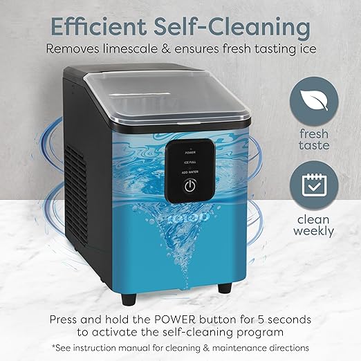 Igloo Self-Cleaning Countertop Ice Maker - Compact and Portable - Creates 26 lbs. Per Day, 8 Pieces Ready Every 7-8 Minutes - Includes Ice Scoop and Basket - Black