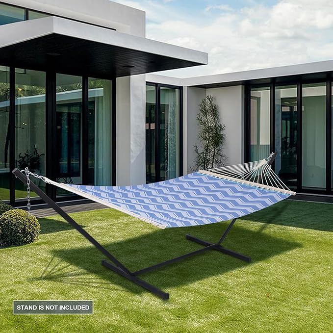 SUNCREAT Portable Double Outdoor Hammock, 450lbs Capacity, Quick Dry 2 Person Hammock with Hardwood Spreader Bar, Blue Waves