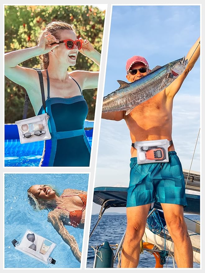 HEETA Waterproof Fanny Pack, Waterproof Pouch Dry Bag 2/3/4 Pack for Phone Passport Purse, Adjustable Waist Strap for Swimming Kayaking Boating Paddle Board Accessories Cruise Beach Camping Essentials