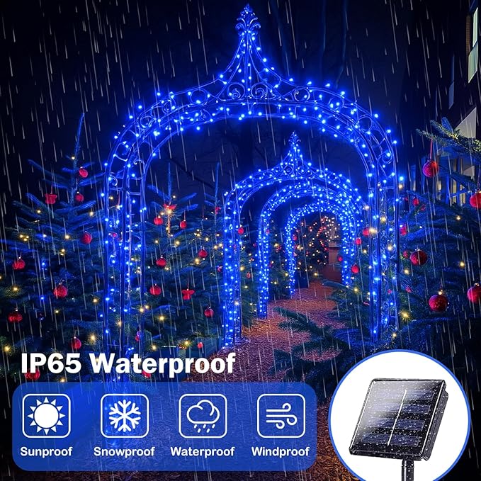 Extra-Long Solar String Lights Outdoor, 4-Pack 400 LED Solar Fairy Lights for Outside Waterproof, Copper Wire 8 Modes Solar Twinkle Fairy Light for Xmas Tree Garden Party Wedding Decor(Blue)