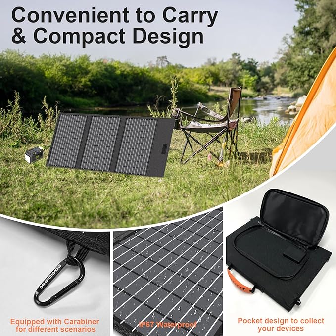 45W Portable Solar Panel Charger with USB-C, USB-A and DC Outputs 18V Foldable IP67 Waterproof Solar Panels with an Adjustable Kickstand, Mini Charger for Phones, Power Bank, Camping, Hiking, Outdoor