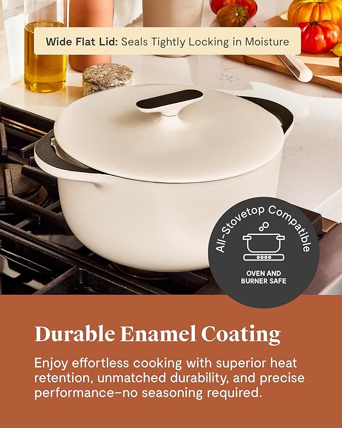 Caraway Enameled Dutch Oven - 6.5 qt Cast Iron Dutch Oven With Lid - 3 Layer Enamel Coating - No Seasoning Required - Compatible With All Stovetops - Oven Safe - No Forever Chemicals - Charcoal