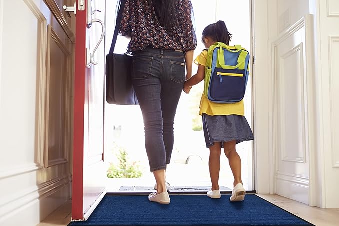 Heavy Duty Entrance Mats, Indoor and Outdoor Rubber Door Mat, Easy Clean Waterproof Anti-Slip Floor Doormat Rug, Low Profile Entrance Shoe Scraper for Entryway, Patio, Garage 47" x 31" Blue