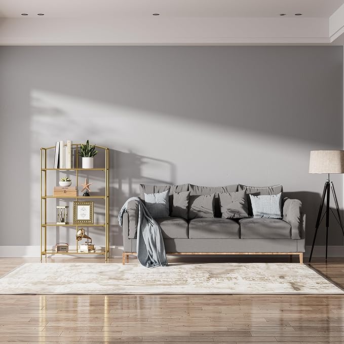 Crofy No Assembly Folding Bookshelf for Living Room, 4 Tier Gold Collapsible Book Shelf for Home Office, Portable Bookcase Storage Organizer