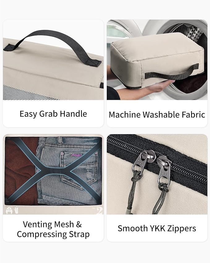 ECOHUB 7 Set Packing Cubes Tear-Resistant Luggage Packing Organizers with Number Icon for Travel Accessories Luggage Suitcase Machine Washable Packing Cubes (Beige)