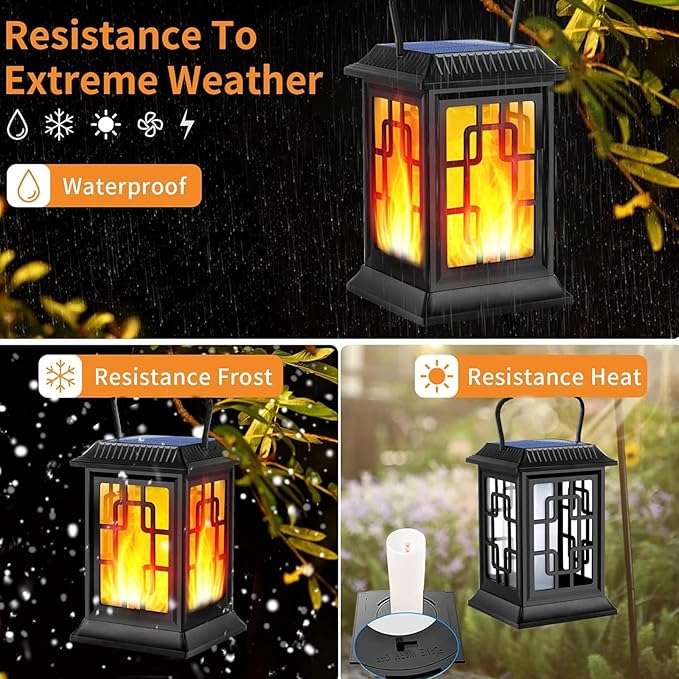 Solar Lanterns Outdoor Waterproof Hanging Lanterns Garden Solar Powered Flame Lights LED for Patio Pathway Deck Yard (4pack)