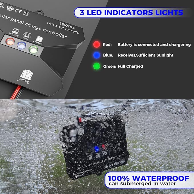 Solar Panel Kit 50W 12V, Solar Battery Trickle Charger Maintainer, Waterproof Solar Panel + Upgrade Charge Controller + Mount Bracket for Boat RV Motorcycle Marine
