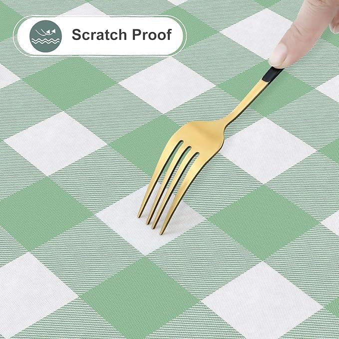 misaya Round Waterproof Vinyl Table Cloth, Buffalo Flannel Backed Tablecloth, Wipeable Plastic Table Cover for Dinner, Kitchen, Picnic (60", Sage Green and White)