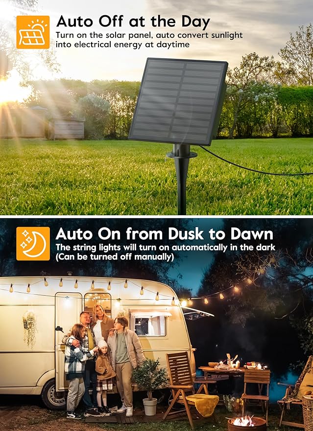 Brightown Solar String Lights Outdoor - 38FT Patio With Remote, 16 Shatterproof LED Bulbs, 3 Light Modes, Waterproof Hanging Solar for Outside Backyard Party Decor