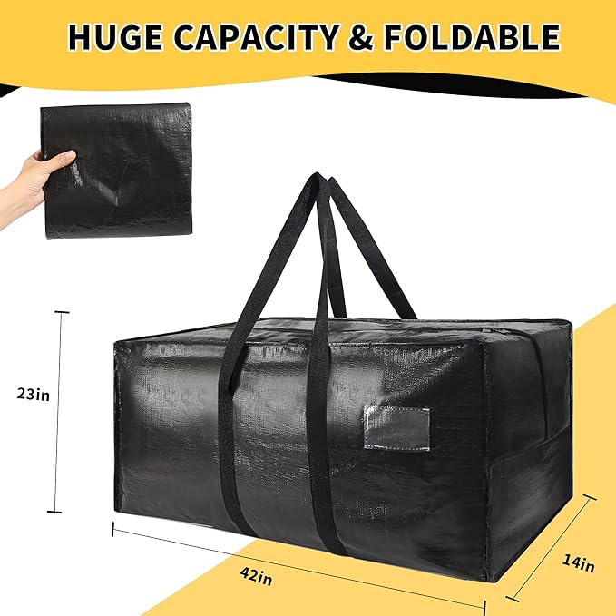 Heavy Duty Extra Large Moving Bags,58 Gallon Jumbo Packing Bags,Huge Moving Storage Bags with Strong Zippers & Carrying Handles,Reusable Big Moving Storage Bags for College Dorm Travel 2Pack