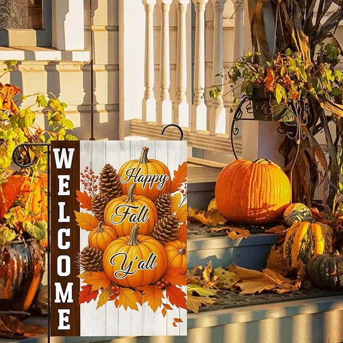 Garden Flag12X18 Inch Double Side,Welcome Pumpkin Fall Yard Flag, Small Garden Flag Outside Decorative,Outdoor Fall Flag for Holiday Patio Courtyard Lawn