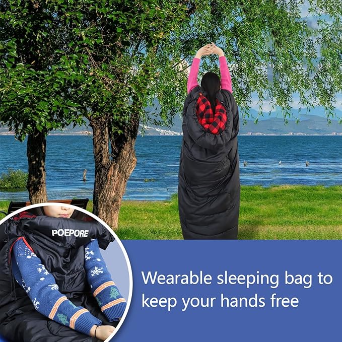 Flannel Sleeping Bag Cotton 0 Degree Cold Weather for Adults XXL Wearable Sleeping Bag 4 Seasons Waterproof with Compression Sack