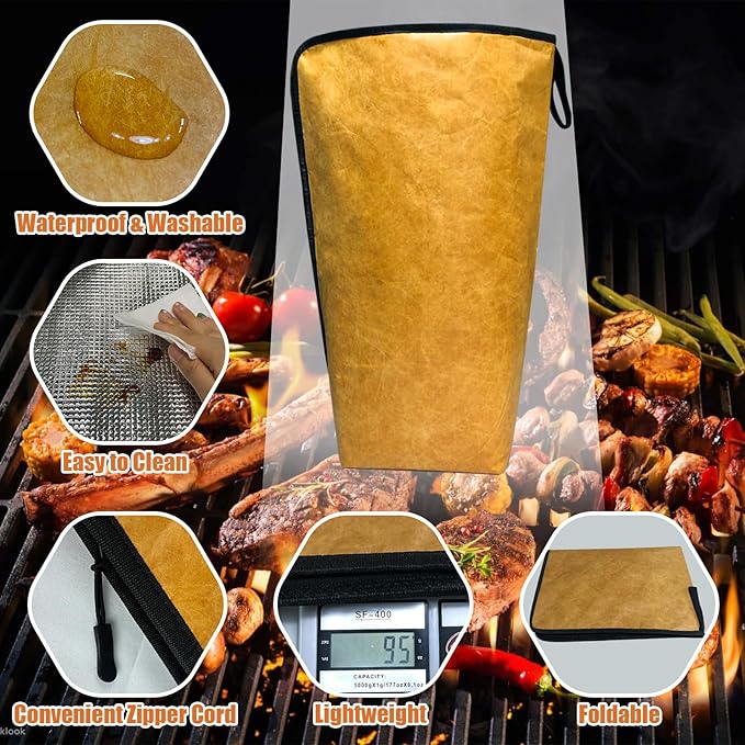 BBQ Meat Blanket for Resting Meat, Insulated Meat Resting Bag with Meat Smoking Guide for BBQ Smoking, Reusable Wide Mouth Resting Blanket for Large Briskets/Turkeys/Pork Shoulders