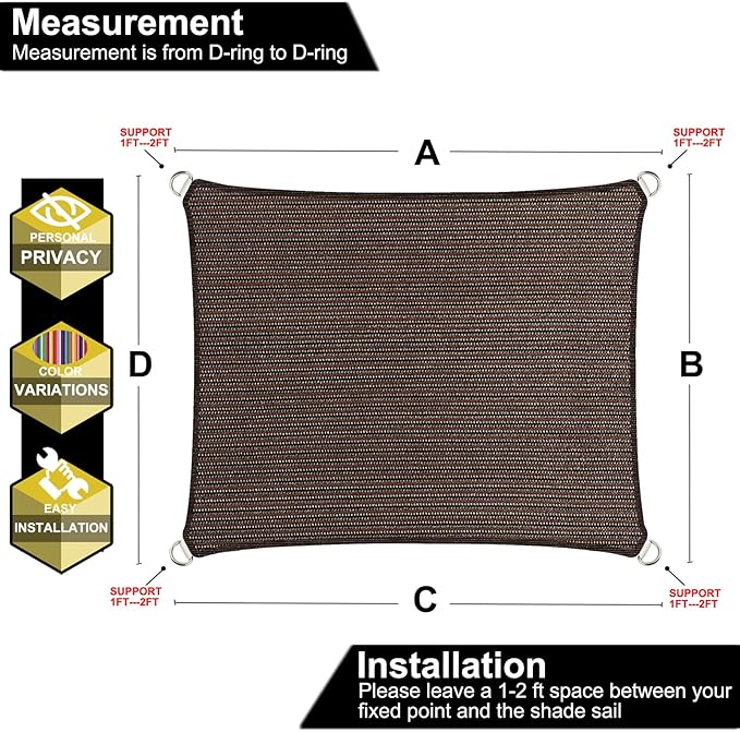 7' x 12' Brown Outdoor Sun Shade Sail Canopy ??UV Resistant Permeable Awning Fabric for Patio, Garden, Backyard, Pergola, Carport, Lawn Shelter Cover