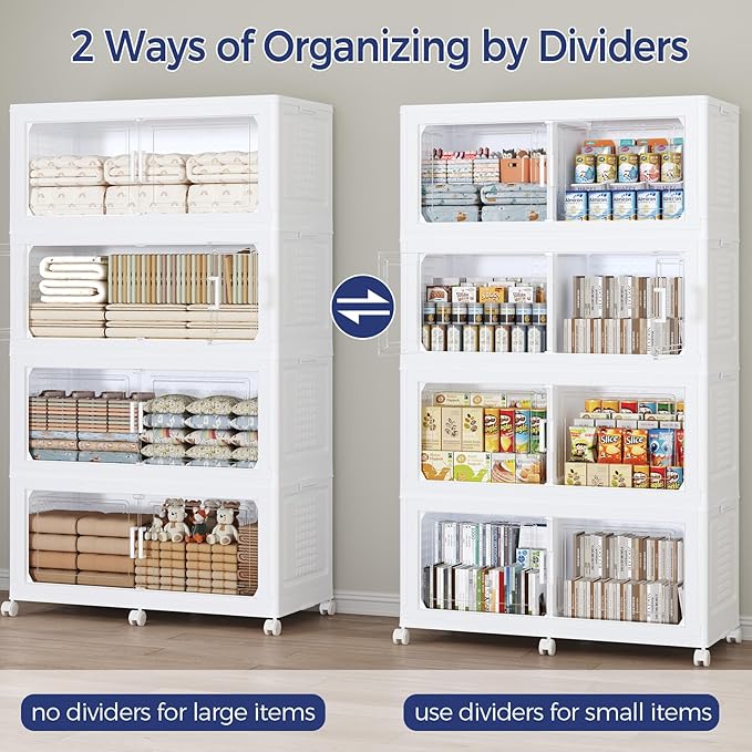 150GAL Extra Large Storage Bins with Lid, 600Qt Stackable Closet Organizers and Drawers, Collapsible Storage Bins with Wheels, Folding Storages Cabinet for Home Bedroom Office, 3Pack White