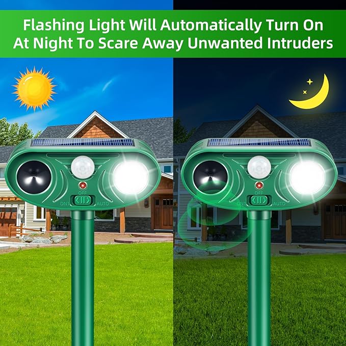 4 Pack Upgraded Ultrasonic Solar Animal Repellent Outdoor,Deer Repellent Devices Motion Detection,Animal Control for Deer Cat Squirrel Rabbit Dog Repeller Waterproof Yard Garden