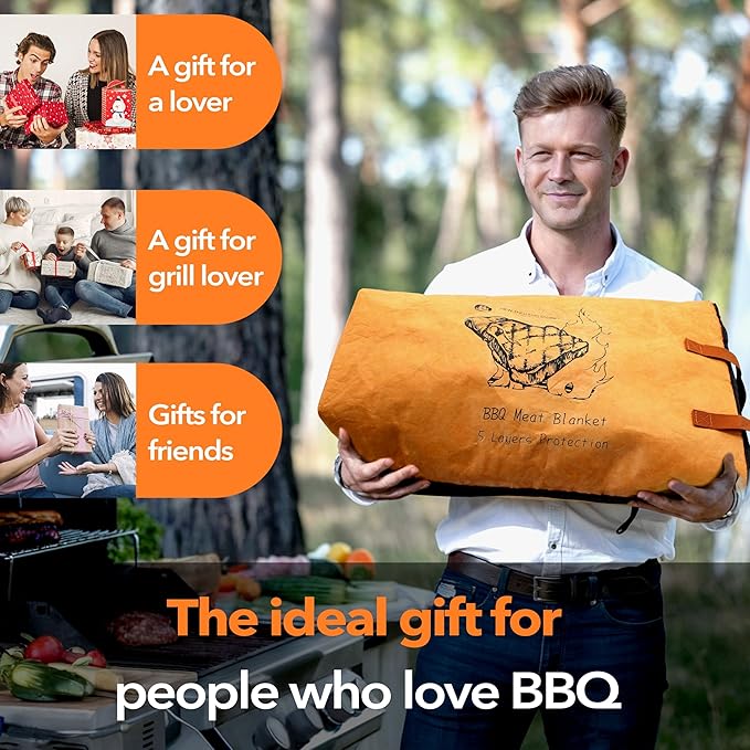 BBQ Blanket for Resting Meat, 5-Layer Insulated Meat Resting Bag for Moisture Retention and Perfect BBQ, Wide Mouth with Handle Design for Large Brisket/Pork Shoulders/Turkeys,Gifts for Men (Brown, 21 Inch)