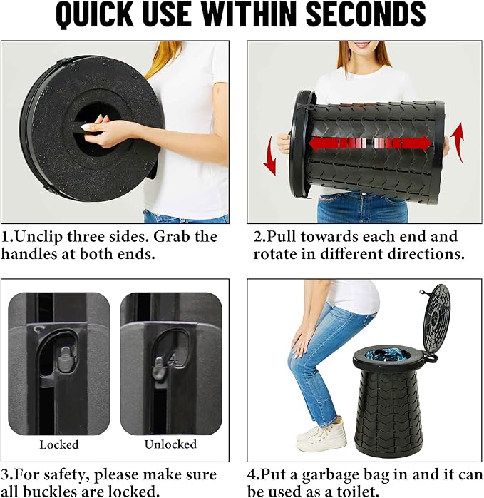 ALEVMOOM XXL Portable Toilet for Camping,880lbs Capacity,19.7" H Adjustable Portable Toilet with 7 Garbage Bags,Porta Potty for Adults,Collapsible Luggable Loo for Camping/Travel/Hiking/Car