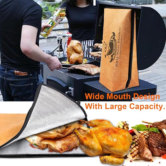 BBQ Blanket,Insulated BBQ Meat Blanket Bag, Reusable Smoked Grilled Meat Insulated Rest Bag,Can Handle any Chest, Pork, Steak, Chicken Wings-Great for Tailgating-BBQ blanket (regular 22 inches)