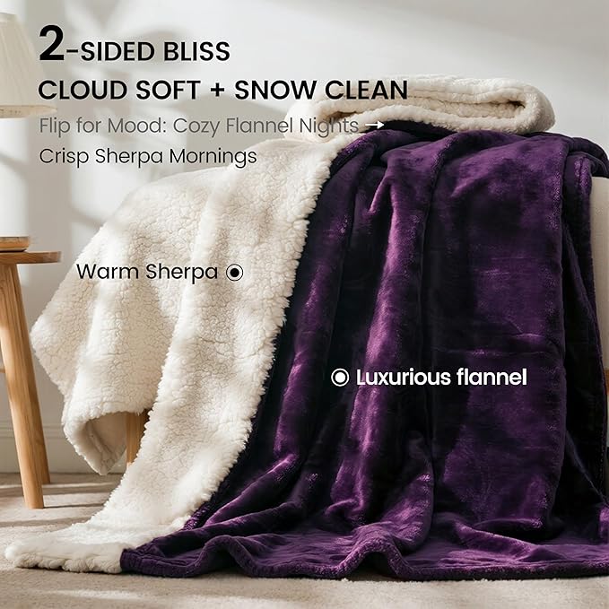 gogobunny Waterproof Bed Blanket, Reversible Sherpa Fleece Throw Blanket for Dog Puppy Cat, Furniture Cover Protects Bed Couch Sofa from Liquid Pee and Pet Fur (Dark Purple, 50x60 inches)
