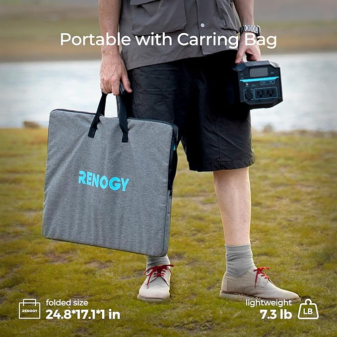 Renogy 80 watt Portable Solar Panel for Power Station, 12v Foldable Solar Panel for Camping RV of 23.5% Efficiency Mono Solar Module, with IP67 etfe Lamination, Adjustable Kickstand for Off Grid